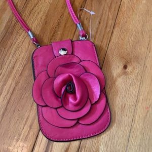 Faux Leather Floral Mini Bag/Pouch - One Size